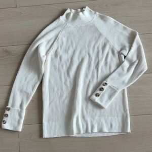 Michael Kors Cream Turtleneck Sweater with Cuff Buttons